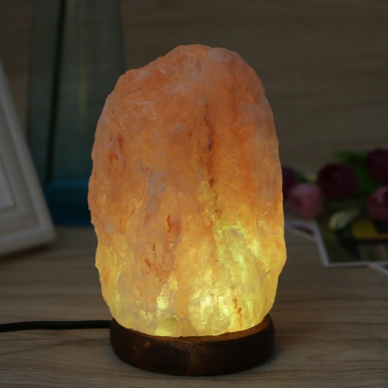 Himalayan Rock Salt Lamp Wooden Base Air Purifier Night Light