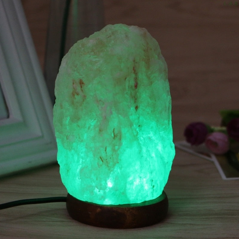 Himalayan Rock Salt Lamp Wooden Base Air Purifier Night Light
