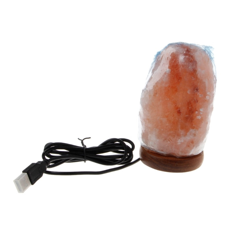 Himalayan Rock Salt Lamp Wooden Base Air Purifier Night Light