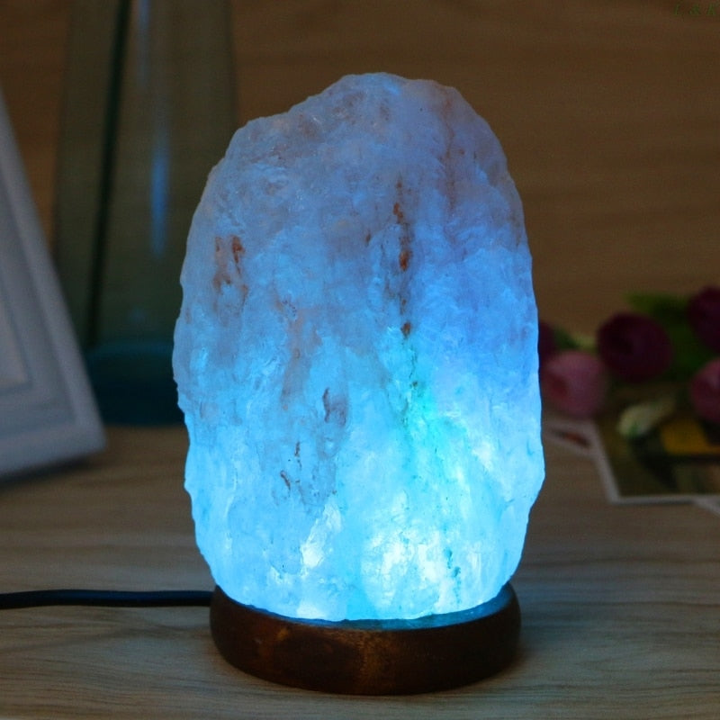 Himalayan Rock Salt Lamp  Wooden Base  Air Purifier Night Light